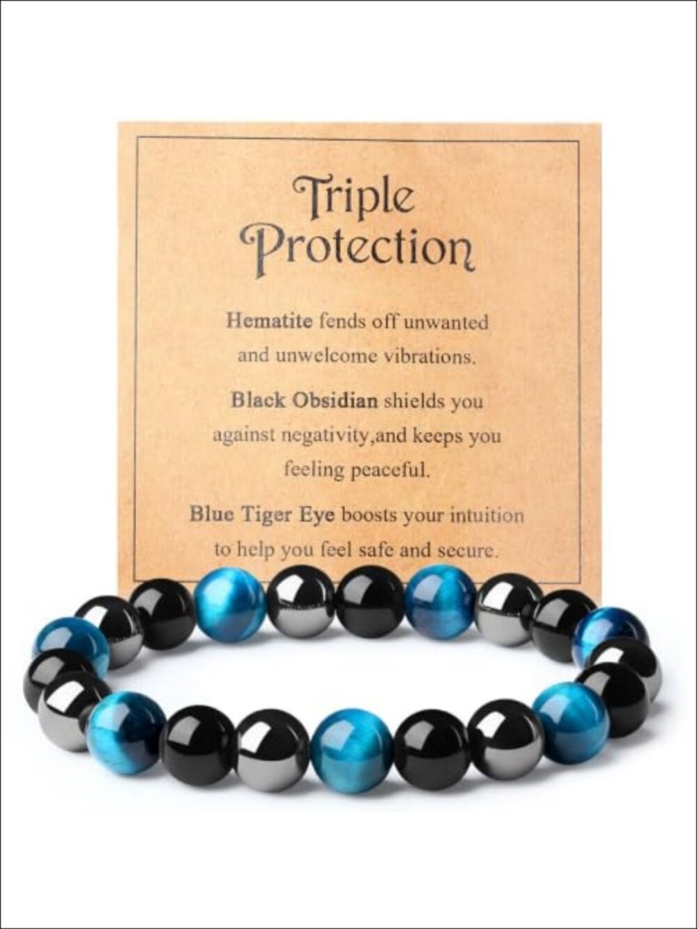 Mens Natural Gemstone Beaded Bracelet Hematite Obsidian Tiger Eye